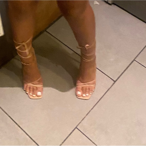 Nude / Gold Lace Up Heel - Picture 2 of 2